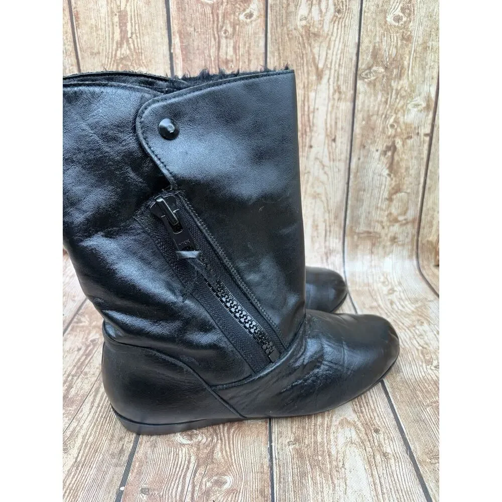 Mason vintage Black Leather Shearling Lined Zip Boots Round Toe SIZE 8.5
